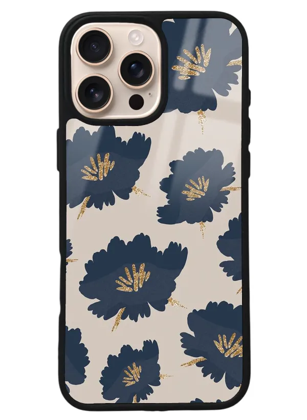 iPhone 16 Pro Max Blue Flowers Tasarımlı Glossy Telefon Kılıfı