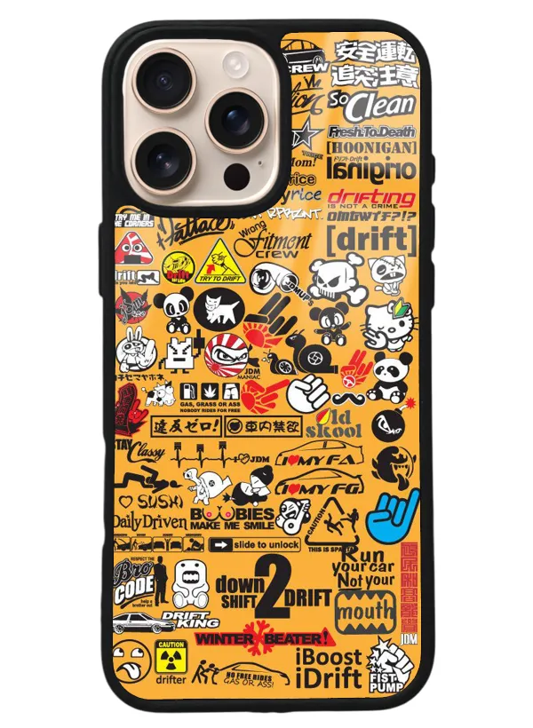 iPhone 16 Pro Max Yellow Sticker Tasarımlı Glossy Telefon Kılıfı
