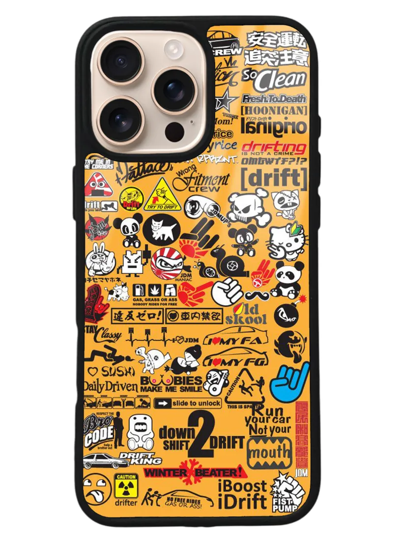 iPhone 16 Pro Max Yellow Sticker Tasarımlı Glossy Telefon Kılıfı