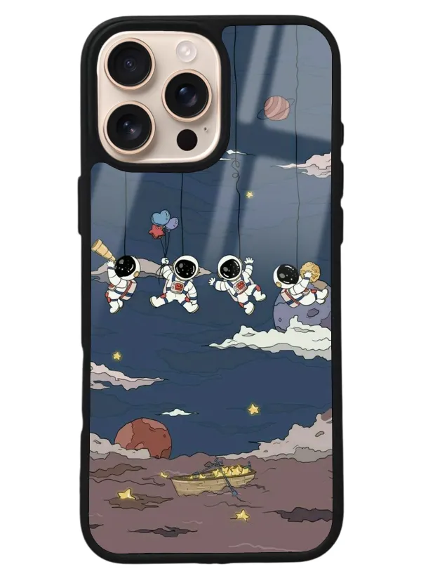 iPhone 16 Pro Max Salıncaklı Astronot Tasarımlı Glossy Telefon Kılıfı