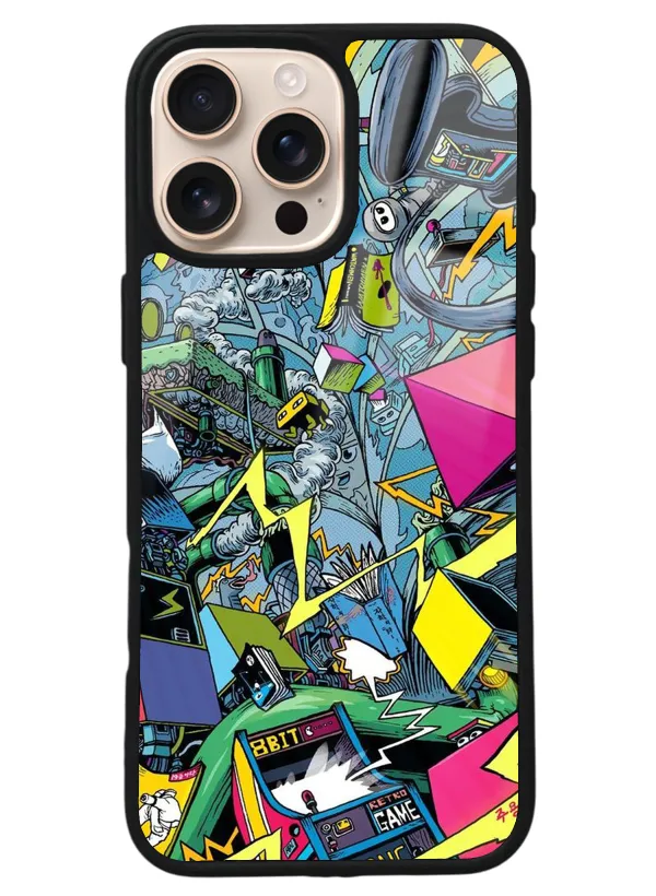 iPhone 16 Pro Max Retro Machine Tasarımlı Glossy Telefon Kılıfı