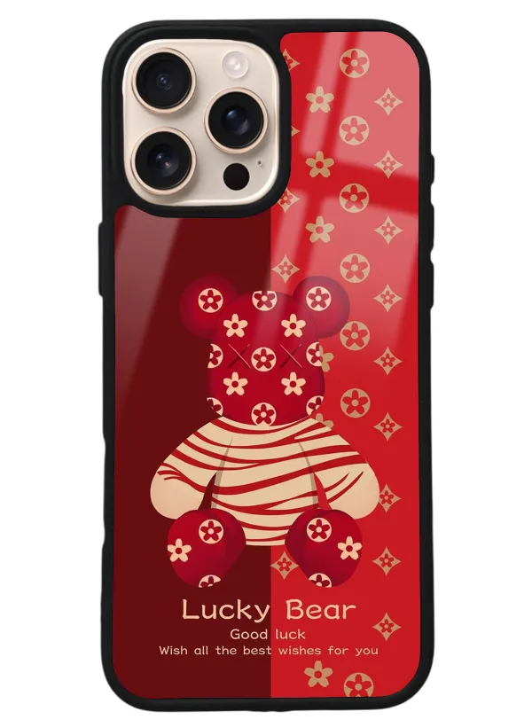 iPhone 16 Pro Max Red Lucky Bear Tasarımlı Glossy Telefon Kılıfı