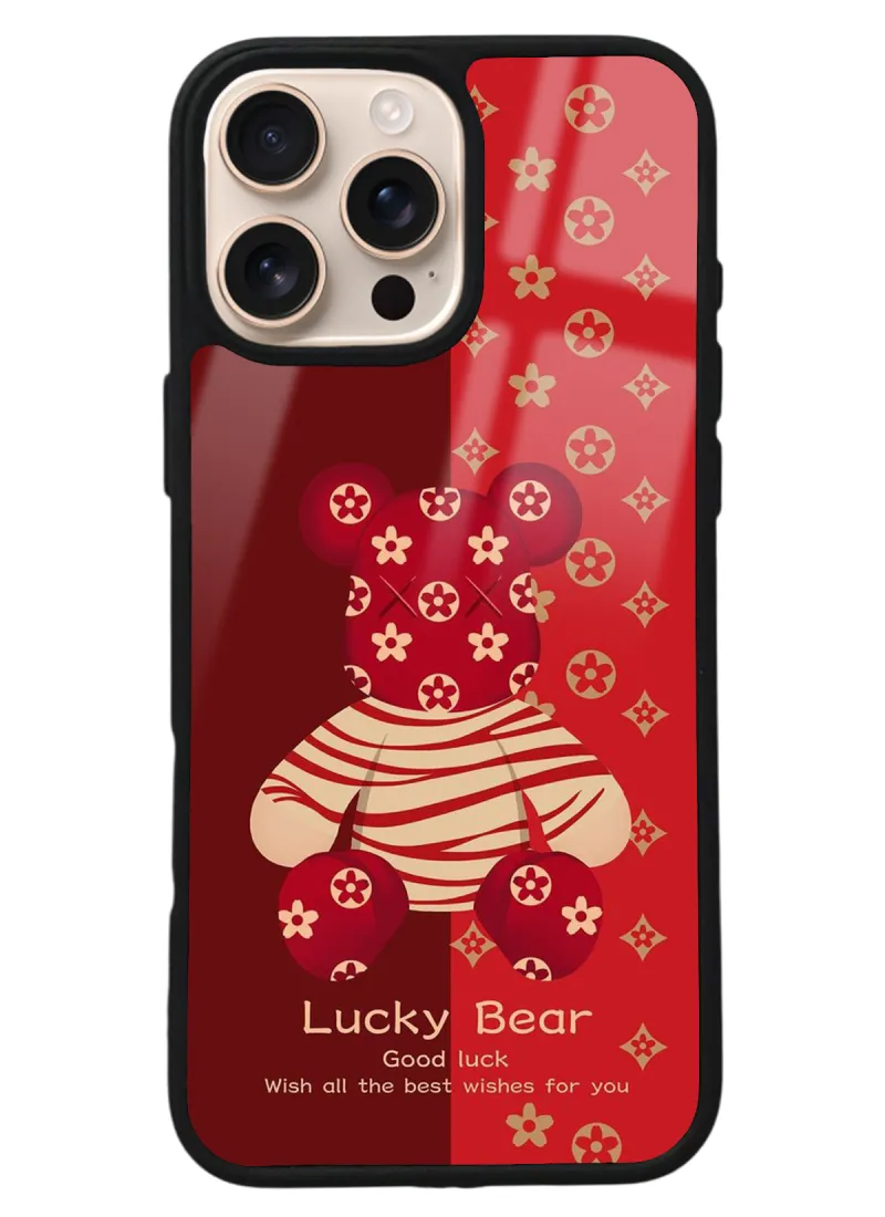 iPhone 16 Pro Max Red Lucky Bear Tasarımlı Glossy Telefon Kılıfı