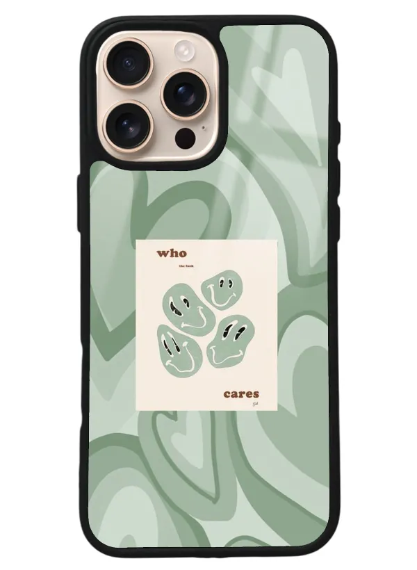 iPhone 16 Pro Max Who Cares Green Tasarımlı Glossy Telefon Kılıfı