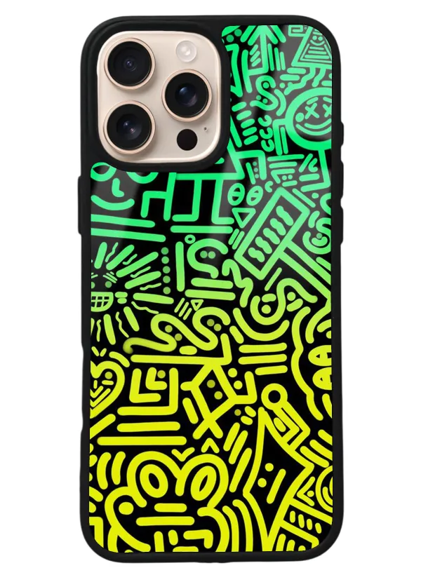 iPhone 16 Pro Max Neon Geometrik Tasarımlı Glossy Telefon Kılıfı