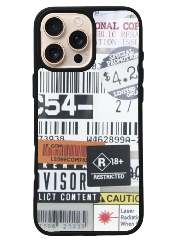iPhone 16 Pro Max Sticker Barkod Tasarımlı Glossy Telefon Kılıfı