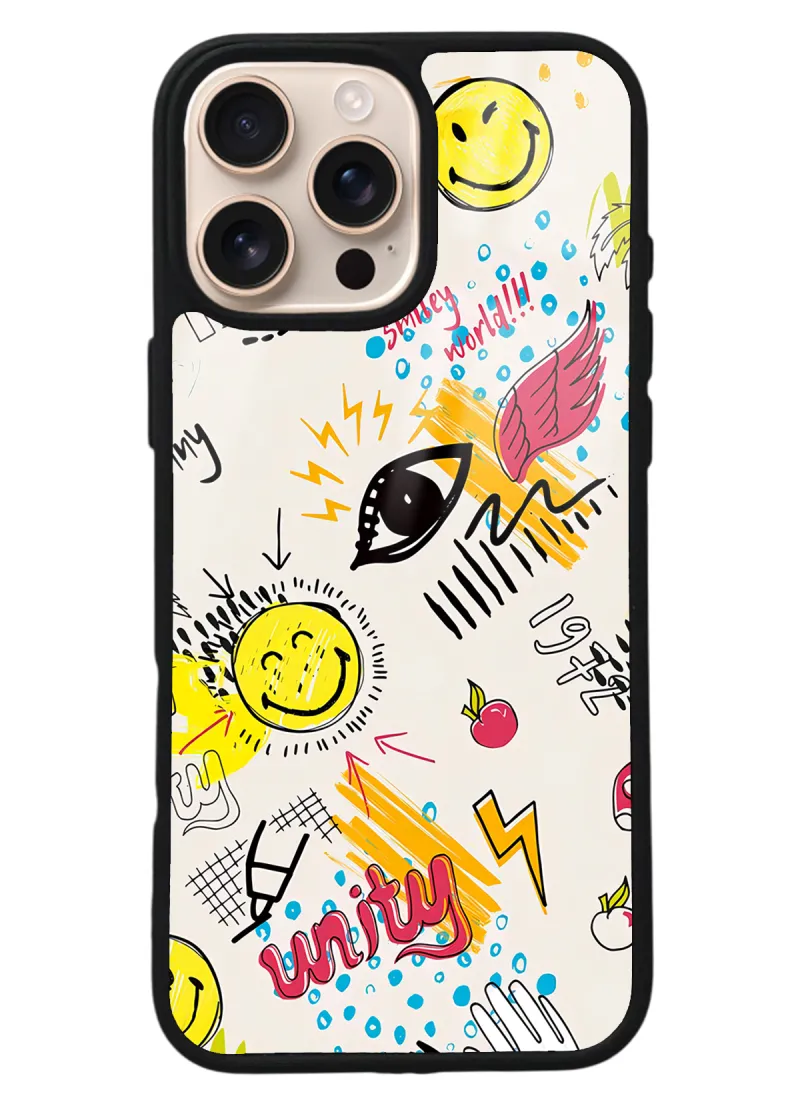 iPhone 16 Pro Max Doodle Emoji Tasarımlı Glossy Telefon Kılıfı iPhone 16 Pro Max Doodle Emoji Tasarımlı Glossy Telefon Kılıfı