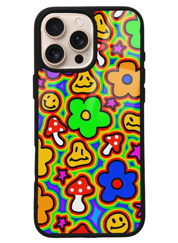iPhone 16 Pro Max Neon Flowers Tasarımlı Glossy Telefon Kılıfı