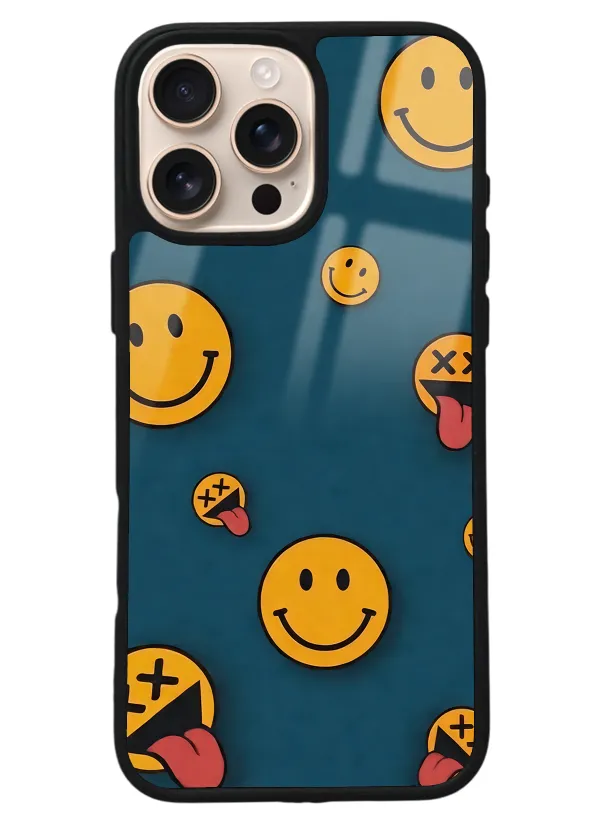 iPhone 16 Pro Max Retro Emoji Tasarımlı Glossy Telefon Kılıfı