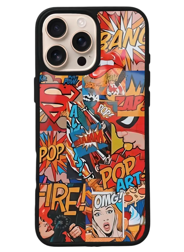 iPhone 16 Pro Max Retro Comics Tasarımlı Glossy Telefon Kılıfı