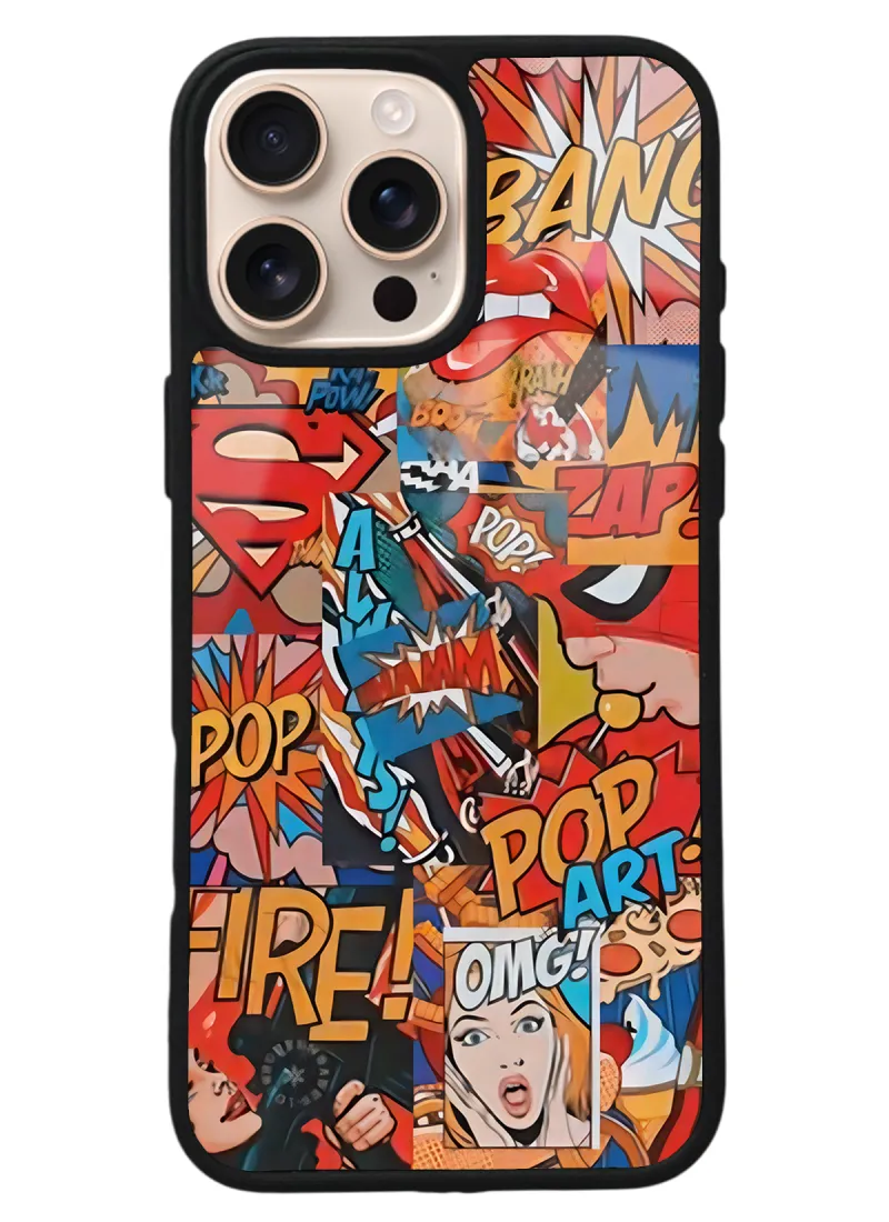 iPhone 16 Pro Max Retro Comics Tasarımlı Glossy Telefon Kılıfı