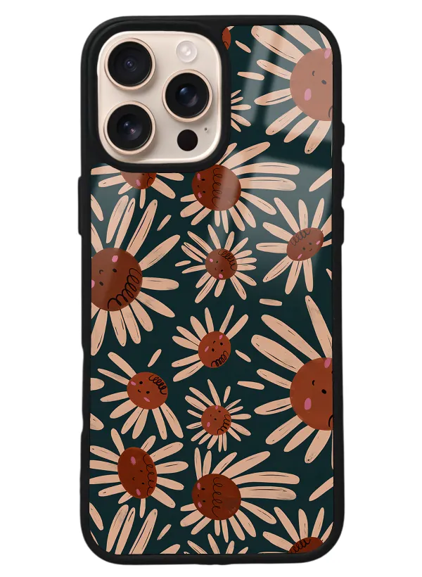 iPhone 16 Pro Max Retro Daisy Tasarımlı Glossy Telefon Kılıfı
