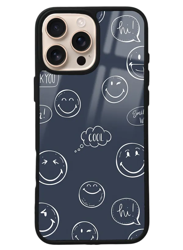 iPhone 16 Pro Max Doodle Smile Tasarımlı Glossy Telefon Kılıfı
