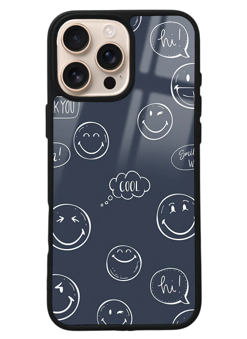 iPhone 16 Pro Max Doodle Smile Tasarımlı Glossy Telefon Kılıfı