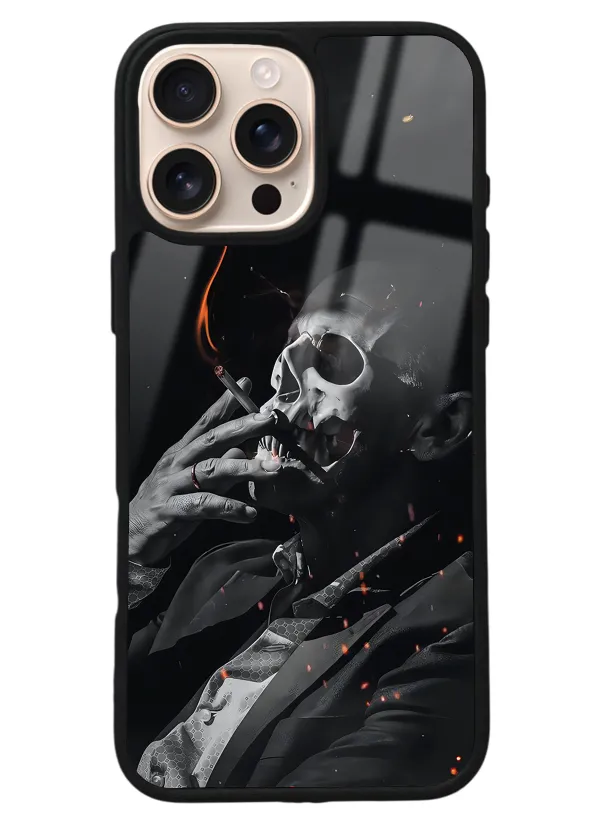 iPhone 16 Pro Max Smoke Skull Tasarımlı Glossy Telefon Kılıfı