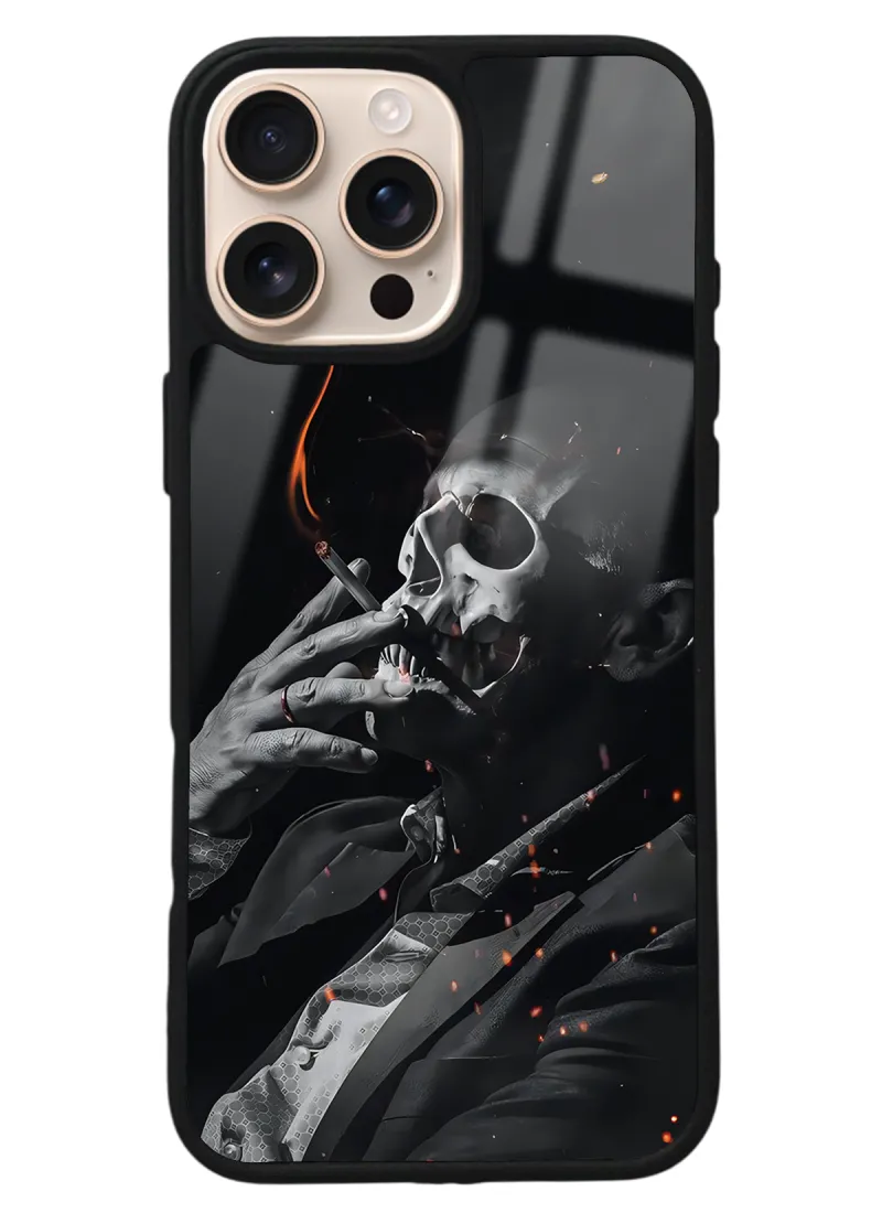 iPhone 16 Pro Max Smoke Skull Tasarımlı Glossy Telefon Kılıfı iPhone 16 Pro Max Smoke Skull Tasarımlı Glossy Telefon Kılıfı