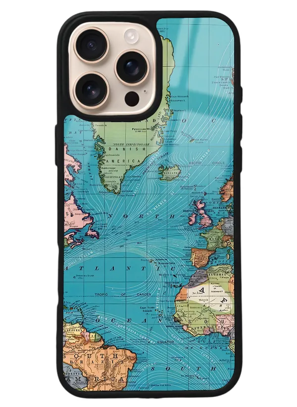 iPhone 16 Pro Max Atlantic Map Tasarımlı Glossy Telefon Kılıfı