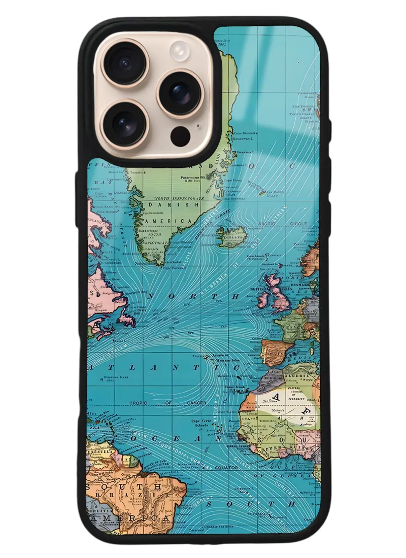 iPhone 16 Pro Max Atlantic Map Tasarımlı Glossy Telefon Kılıfı